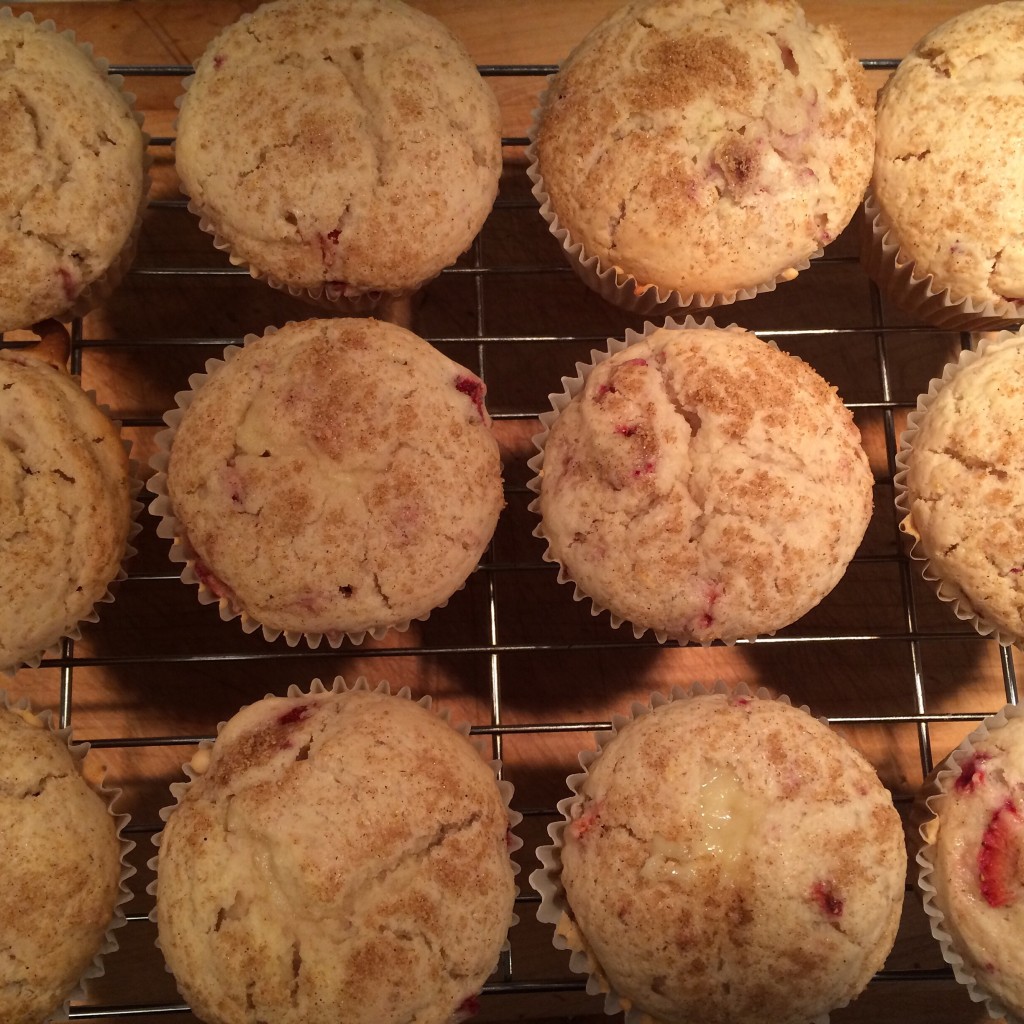 Delicious strawberry muffins with cream cheese centres