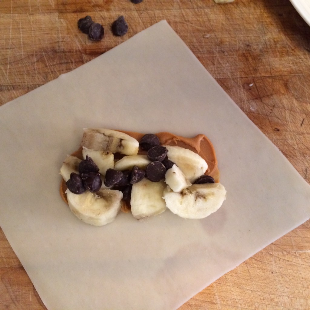 Fill egg roll wrappers with banana, WOW Butter and chocolate chips -- YUM!